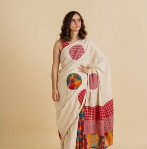 Gamcha Katki Khadi Cotton Handloom Saree - Cream