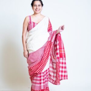 Gamcha Katki Khadi Cotton Handloom Saree - White