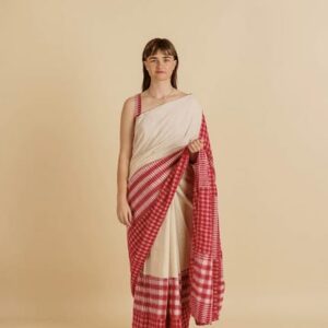 Gamcha Katki Khadi Cotton Handloom Saree - Cream
