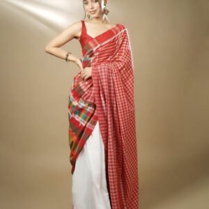 Gamcha Katki Khadi Cotton Handloom Saree - Red