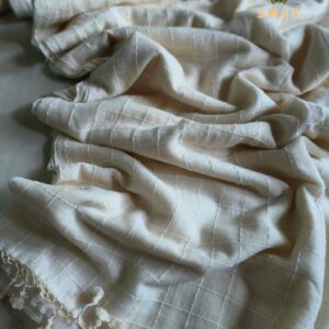 Kantha Stitch Hand Embroidered Jamdani Silk Cotton Saree - Cream