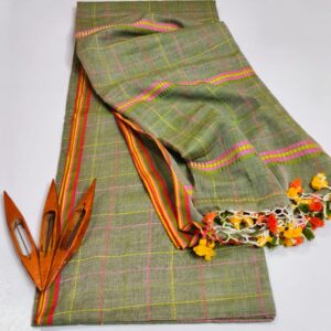 Kantha Stitch Hand Embroidered Jamdani Silk Cotton Saree - Green