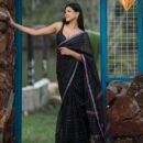 Kantha Stitch Hand Embroidered Jamdani Silk Cotton Saree - Black