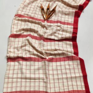 Kantha Stitch Hand Embroidered Jamdani Silk Cotton Saree - Cream