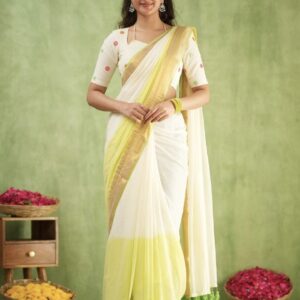 MulMul Cotton Saree - Yellow
