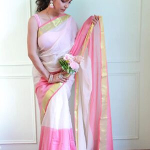 MulMul Cotton Saree - Pink