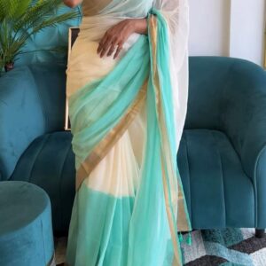 MulMul Cotton Saree - Blue