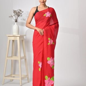 Mul Cotton Handloom Saree - Red