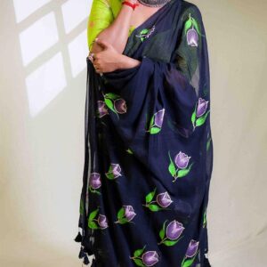 Mul Cotton Handloom Saree - Black