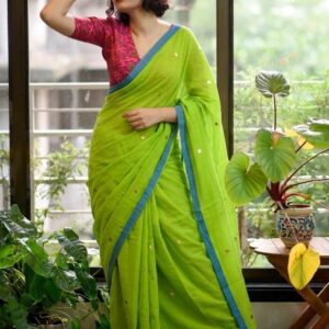 MulMul Cotton Saree - Green