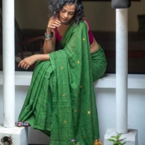 MulMul Cotton Saree - Green