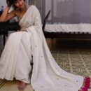 MulMul Cotton Saree - White