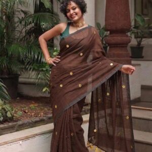 MulMul Cotton Saree - Brown