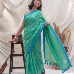 MulMul Cotton Saree - Teal