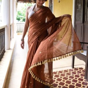 MulMul Cotton Saree - Brown