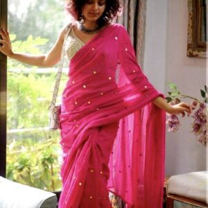 MulMul Cotton Saree - Pink