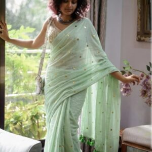MulMul Cotton Saree - Green