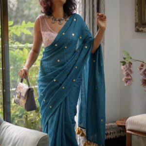 MulMul Cotton Saree - Blue
