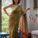 MulMul Cotton Saree - Green