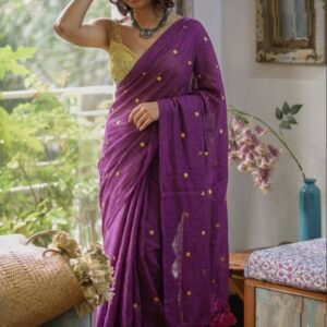 MulMul Cotton Saree - Purple