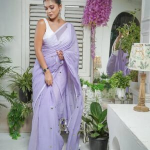 MulMul Cotton Saree - Lavender