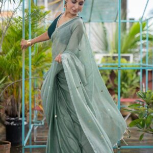 MulMul Cotton Saree - Green