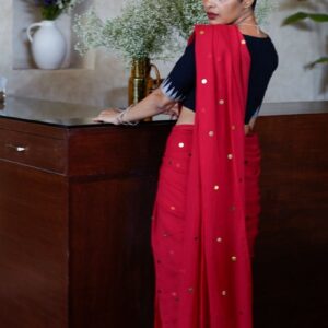 MulMul Cotton Saree - Red