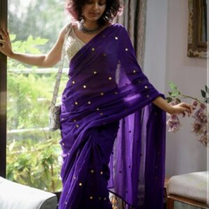 MulMul Cotton Saree - Violet