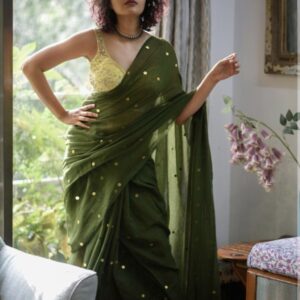 MulMul Cotton Saree - Green