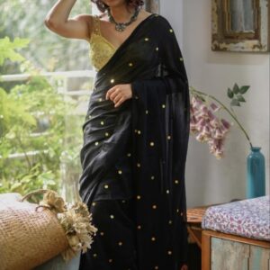 MulMul Cotton Saree - Black