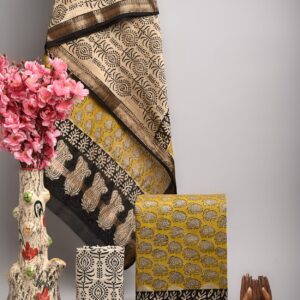 Maheswari Silk Unstitched Dress Material - Yellow