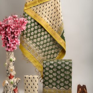 Maheswari Silk Unstitched Dress Material - Green