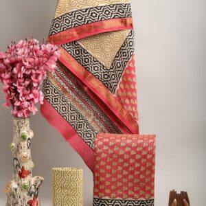 Maheswari Silk Unstitched Dress Material - Red