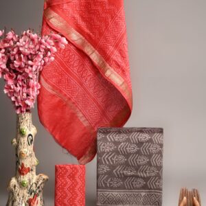 Maheswari Silk Unstitched Dress Material - Brown