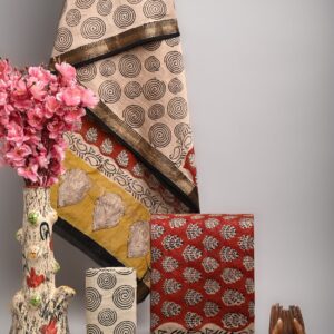 Maheswari Silk Unstitched Dress Material - Red