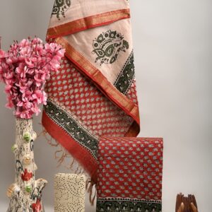 Maheswari Silk Unstitched Dress Material - Red