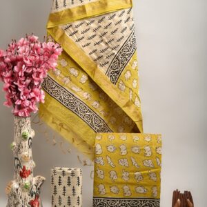 Maheswari Silk Unstitched Dress Material - Yellow