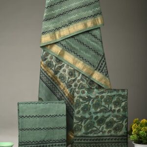 Maheswari Silk Unstitched Dress Material - Green