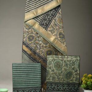 Maheswari Silk Unstitched Dress Material - Green