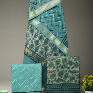 Maheswari Silk Unstitched Dress Material - Teal