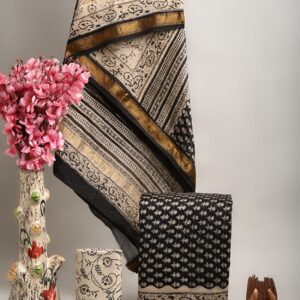 Maheswari Silk Unstitched Dress Material - Black