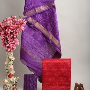 Maheswari Silk Unstitched Dress Material - Red