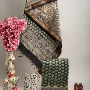 Maheswari Silk Unstitched Dress Material - Green