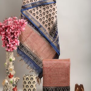 Maheswari Silk Unstitched Dress Material - Red