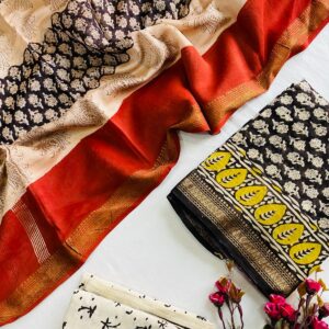 Maheswari Silk Unstitched Dress Material - Black