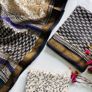 Maheswari Silk Unstitched Dress Material - Black