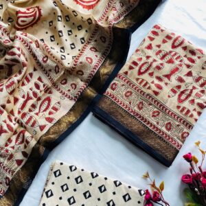 Maheswari Silk Unstitched Dress Material - Cream