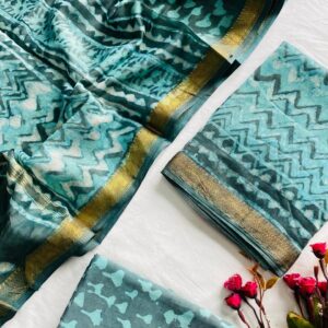 Maheswari Silk Unstitched Dress Material - Teal