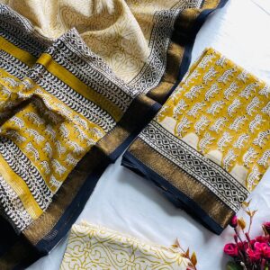 Maheswari Silk Unstitched Dress Material - Yellow