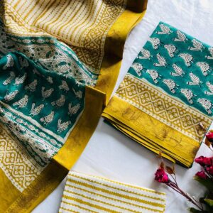 Maheswari Silk Unstitched Dress Material - Teal